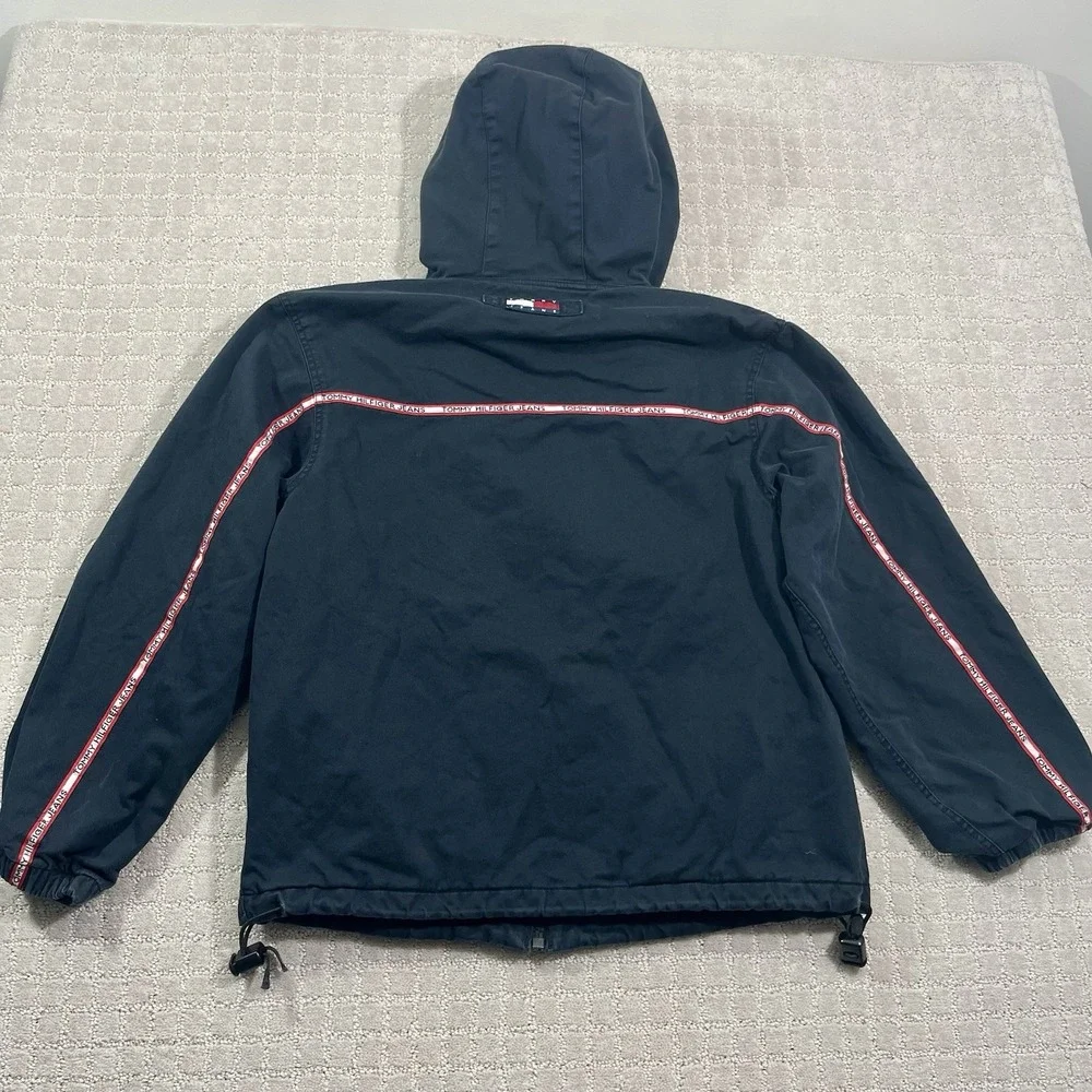 Vintage 90s‎ Tommy Hilfiger Jeans Size Medium Striped Black Hoodie Jacket